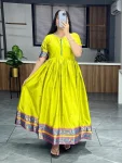 DESIGNER COTTON SILK BUTTI WITH WEAVING BORDER WORK GOWN LEMON