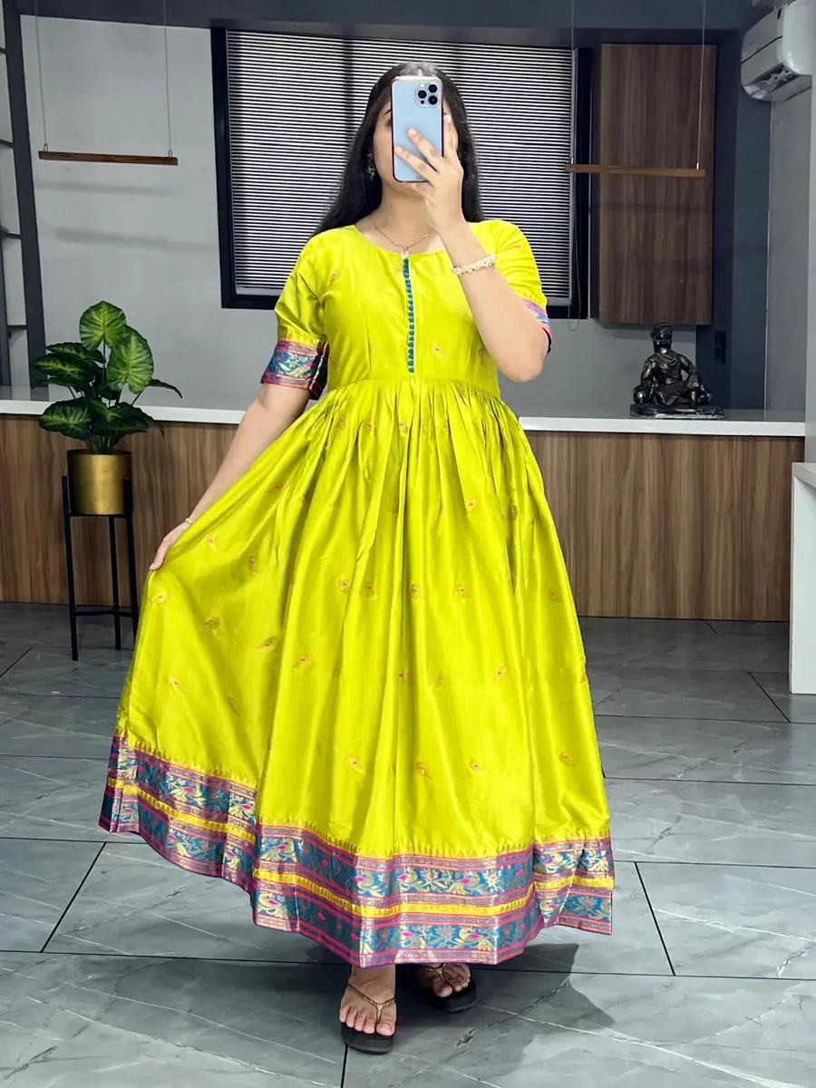DESIGNER COTTON SILK BUTTI WITH WEAVING BORDER WORK GOWN FESTIVE WEAR WHOLESALE PRICE ETHNIC GARMENT (5)