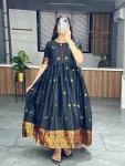 DESIGNER COTTON SILK BUTTI WITH WEAVING BORDER WORK GOWN BLACK
