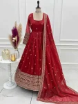 DESIGNER CRUNCHY SILK EMBROIDERY JARI AND SEQUENCE WORK GOWN WITH DUPATTA WEDDING WEAR WHOLESALE PRICE ETHNIC GARMENT (6)