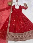 DESIGNER CRUNCHY SILK EMBROIDERY JARI AND SEQUENCE WORK GOWN WITH DUPATTA WEDDING WEAR WHOLESALE PRICE ETHNIC GARMENT (6)