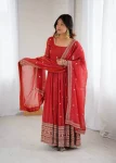 DESIGNER CRUNCHY SILK EMBROIDERY JARI AND SEQUENCE WORK GOWN WITH DUPATTA RED