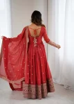 DESIGNER CRUNCHY SILK EMBROIDERY JARI AND SEQUENCE WORK GOWN WITH DUPATTA WEDDING WEAR WHOLESALE PRICE ETHNIC GARMENT (6)