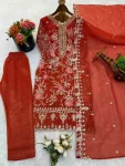 DESIGNER CRUNCHY SILK EMBROIDERY SEQUENCE WORK TOP BOTTOM WITH DUPATTA FESTIVE WEAR WHOLESALE PRICE ETHNIC GARMENT (3)