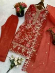 DESIGNER CRUNCHY SILK EMBROIDERY SEQUENCE WORK TOP BOTTOM WITH DUPATTA FESTIVE WEAR WHOLESALE PRICE ETHNIC GARMENT (3)
