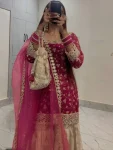 DESIGNER CRUNCHY SILK EMBROIDERY SEQUENCE WORK TOP SHARARA WITH DUPATTA FESTIVE WEAR WHOLESALE PRICE ETHNIC GARMENT (8)