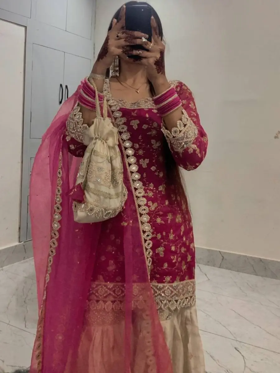 DESIGNER CRUNCHY SILK EMBROIDERY SEQUENCE WORK TOP SHARARA WITH DUPATTA FESTIVE WEAR WHOLESALE PRICE ETHNIC GARMENT (14)