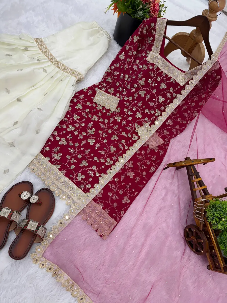 DESIGNER CRUNCHY SILK EMBROIDERY SEQUENCE WORK TOP SHARARA WITH DUPATTA FESTIVE WEAR WHOLESALE PRICE ETHNIC GARMENT (16)