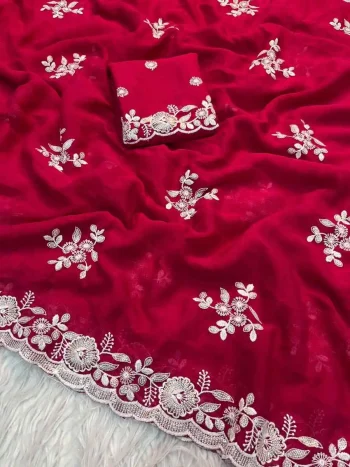DESIGNER CRUSH SILK SEQUENCE EMBROIDERY WORK SAREE WITH UNSTITCHED BLOUSE RANI