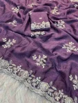 DESIGNER CRUSH SILK SEQUENCE EMBROIDERY WORK SAREE WITH UNSTITCHED BLOUSE LAVENDER
