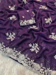 DESIGNER CRUSH SILK SEQUENCE EMBROIDERY WORK SAREE WITH UNSTITCHED BLOUSE PURPLE