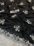 DESIGNER CRUSH SILK SEQUENCE EMBROIDERY WORK SAREE WITH UNSTITCHED BLOUSE BLACK