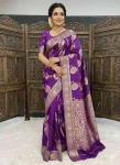 DESIGNER DOLA SILK ZARI MEENAKARI WOVEN PALLU WITH HEAVY WOVEN BORDER WORK SAREE WITH UNSTITCHED BLOUSE PURPLE