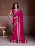 DESIGNER FENDY CHIFFON EMBROIDERY WORK BORDER WORK SAREE WITH UNSTITCHED BLOUSE RANI