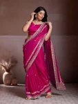 DESIGNER FENDY CHIFFON EMBROIDERY WORK BORDER WORK SAREE WITH UNSTITCHED BLOUSE WEDDING WEAR WHOLESALE PRICE ETHNIC GARMENT (12)