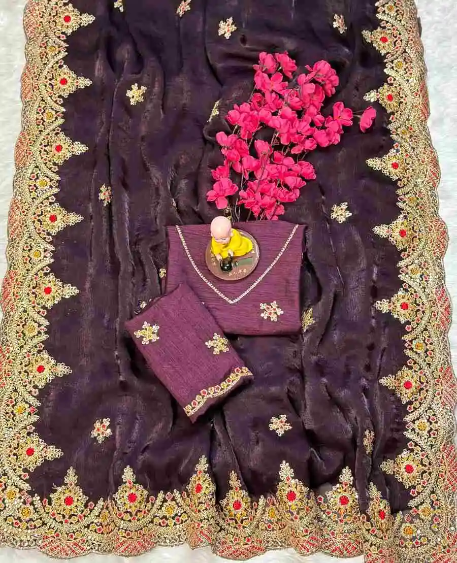 DESIGNER FENDY SATIN EMBROIDERY WORK AND MULTI THREAD WORK WITH ARC CUT WORK BORDER WORK SAREE WITH UNSTITCHED BLOUSE WEDDING WEAR WHOLESALE PRICE ETHNIC GARMENT (10).jpg.webp