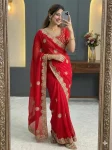 DESIGNER FENDY SATIN EMBROIDERY WORK HEAVY BORDER WITH BUTTA WORK SAREE WITH STITCHED BLOUSE WEDDING WEAR WHOLESALE PRICE ETHNIC GARMENT (11)