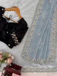 DESIGNER FENDY SILK BEADS WITH THREAD & SEQUENCE WORK SAREE WITH UNSTITCHED BLOUSE PARTY WEAR WHOLESALE PRICE ETHNIC GARMENT (3)