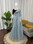 DESIGNER FENDY SILK BEADS WITH THREAD & SEQUENCE WORK SAREE WITH UNSTITCHED BLOUSE PARTY WEAR WHOLESALE PRICE ETHNIC GARMENT (3)