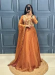DESIGNER FENDY SILK EMBROIDERY SEQUENCE WORK GOWN WITH DUPATTA ORANGE