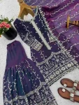 DESIGNER FENDY SILK EMBROIDERY SEQUENCE WORK TOP SHARARA WITH DUPATTA WEDDING WEAR WHOLESALE PRICE ETHNIC GARMENT (10)