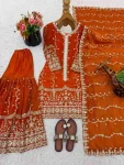 DESIGNER FENDY SILK EMBROIDERY SEQUENCE WORK TOP SHARARA WITH DUPATTA WEDDING WEAR WHOLESALE PRICE ETHNIC GARMENT (10)