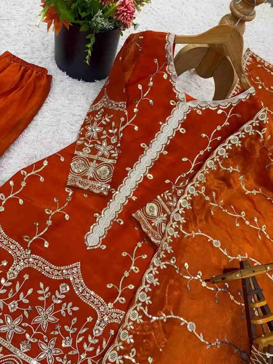 DESIGNER FENDY SILK EMBROIDERY SEQUENCE WORK TOP SHARARA WITH DUPATTA WEDDING WEAR WHOLESALE PRICE ETHNIC GARMENT (6)