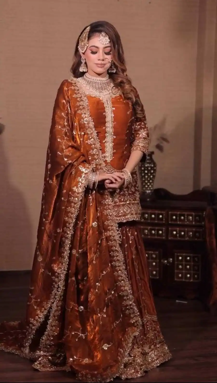 DESIGNER FENDY SILK EMBROIDERY SEQUENCE WORK TOP SHARARA WITH DUPATTA WEDDING WEAR WHOLESALE PRICE ETHNIC GARMENT (8)