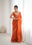 DESIGNER FENDY SILK THREAD & SEQUENCE EMBROIDERY WORK SAREE WITH UNSTITCHED BLOUSE ORANGE