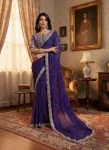DESIGNER GEORGETTE BANDHEJ PRINT WITH CUTWORK LACE BORDER WORK SAREE WITH UNSTITCHED BLOUSE PURPLE