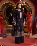 DESIGNER GEORGETTE CODING SEQUENCE EMBROIDERY WORK TOP PALAZZO WITH DUPATTA NAVY BLUE