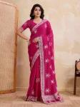 DESIGNER GEORGETTE EMBROIDERY CUTWORK WORK ARC BORDER WORK SAREE WITH UNSTITCHED BLOUSE PINK