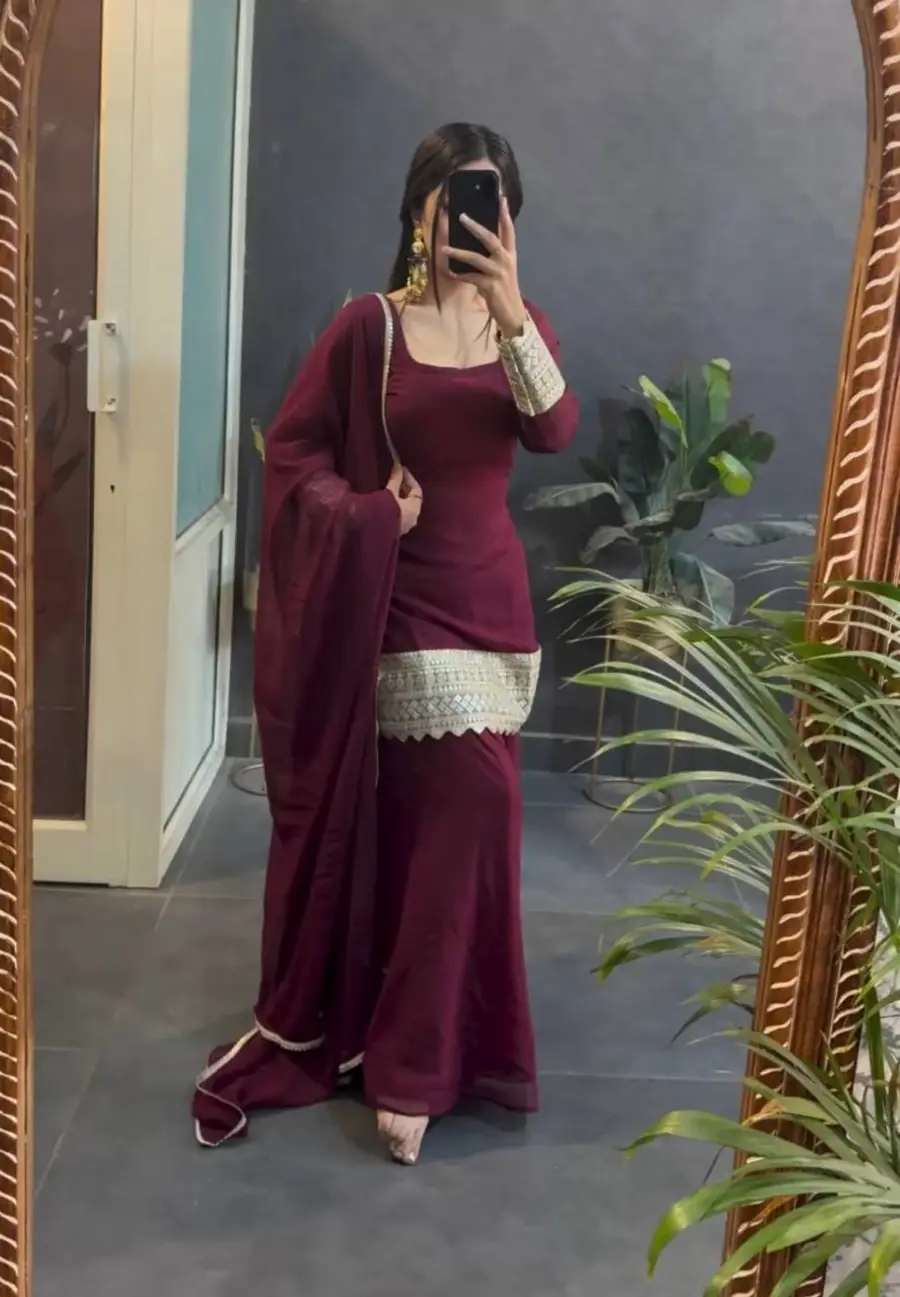 DESIGNER GEORGETTE EMBROIDERY SEQUENCE AND CODING WORK TOP PALAZZO WITH DUPATTA PARTY WEAR WHOLESALE PRICE ETHNIC GARMENT (2)