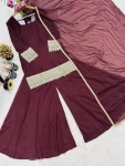 DESIGNER GEORGETTE EMBROIDERY SEQUENCE AND CODING WORK TOP PALAZZO WITH DUPATTA PARTY WEAR WHOLESALE PRICE ETHNIC GARMENT (3)