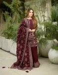 DESIGNER GEORGETTE EMBROIDERY SEQUENCE WITH RIVET MOTI WORK TOP PALAZZO WITH DUPATTA MAROON