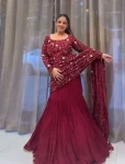 DESIGNER GEORGETTE EMBROIDERY SEQUENCE WORK LEHENGA CHOLI WITH DUPATTA PARTY WEAR WHOLESALE PRICE ETHNIC GARMENT (3)