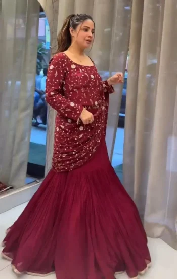 DESIGNER GEORGETTE EMBROIDERY SEQUENCE WORK LEHENGA CHOLI WITH DUPATTA MAROON