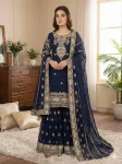DESIGNER GEORGETTE EMBROIDERY SEQUENCE WORK  TOP SHARARA WITH DUPATTA NAVY BLUE