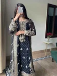 DESIGNER GEORGETTE EMBROIDERY SEQUENCE WORK WITH RIVETED MOTI WORK TOP BOTTOM WITH DUPATTA BLACK