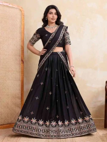 DESIGNER GEORGETTE EMBROIDERY WORK LEHENGA CHOLI WITH DUPATTA BLACK