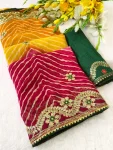 DESIGNER GEORGETTE LEHRIYA WITH EMBROIDERY CONTRAST PALLU WORK SAREE WITH UNSTITCHED BLOUSE WEDDING WEAR WHOLESALE PRICE ETHNIC GARMENT (5)