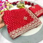 DESIGNER GEORGETTE MULTI SEQUENCE WORK SAREE WITH UNSTITCHED BLOUSE WEDDING WEAR WHOLESALE PRICE ETHNIC GARMENT (1)