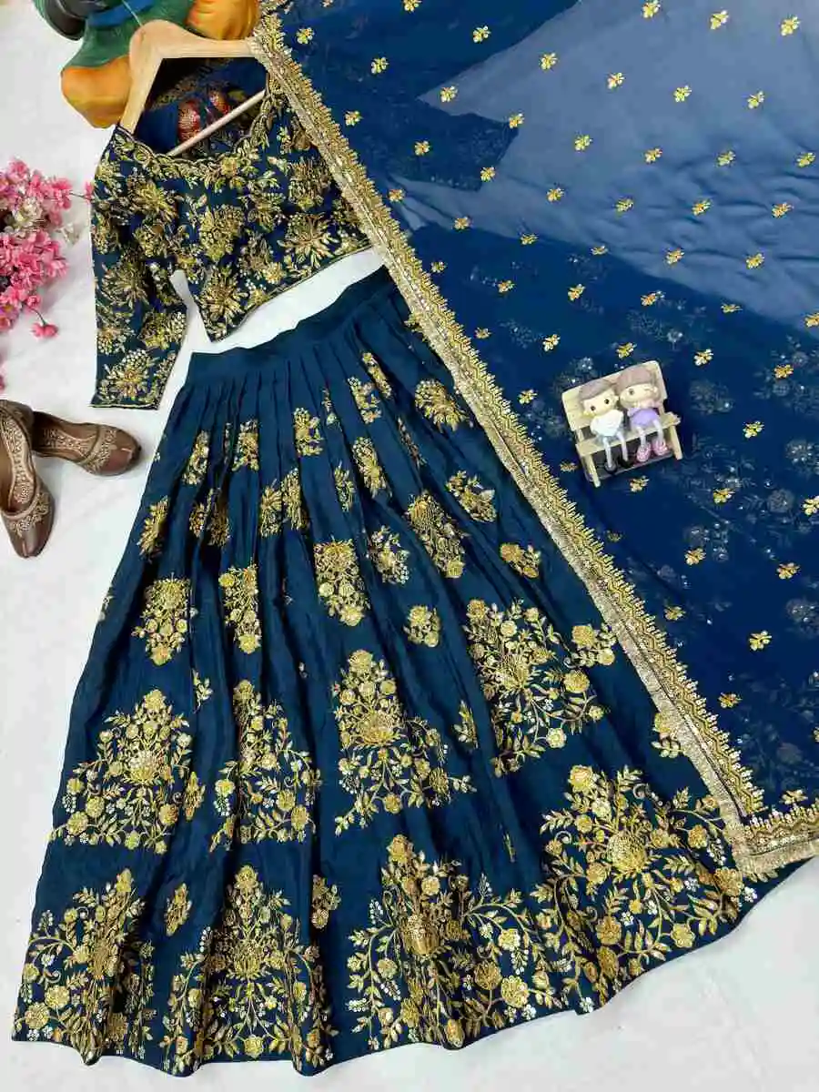 DESIGNER GEORGETTE SEQUENCE & ZARI EMBROIDERY WORK LEHENGA CHOLI WITH DUPATTA WEDDING WEAR WHOLESALE PRICE ETHNIC GARMENT (11)