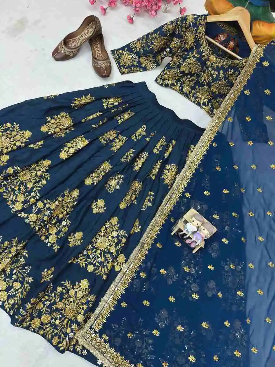 DESIGNER GEORGETTE SEQUENCE & ZARI EMBROIDERY WORK LEHENGA CHOLI WITH DUPATTA WEDDING WEAR WHOLESALE PRICE ETHNIC GARMENT (12)