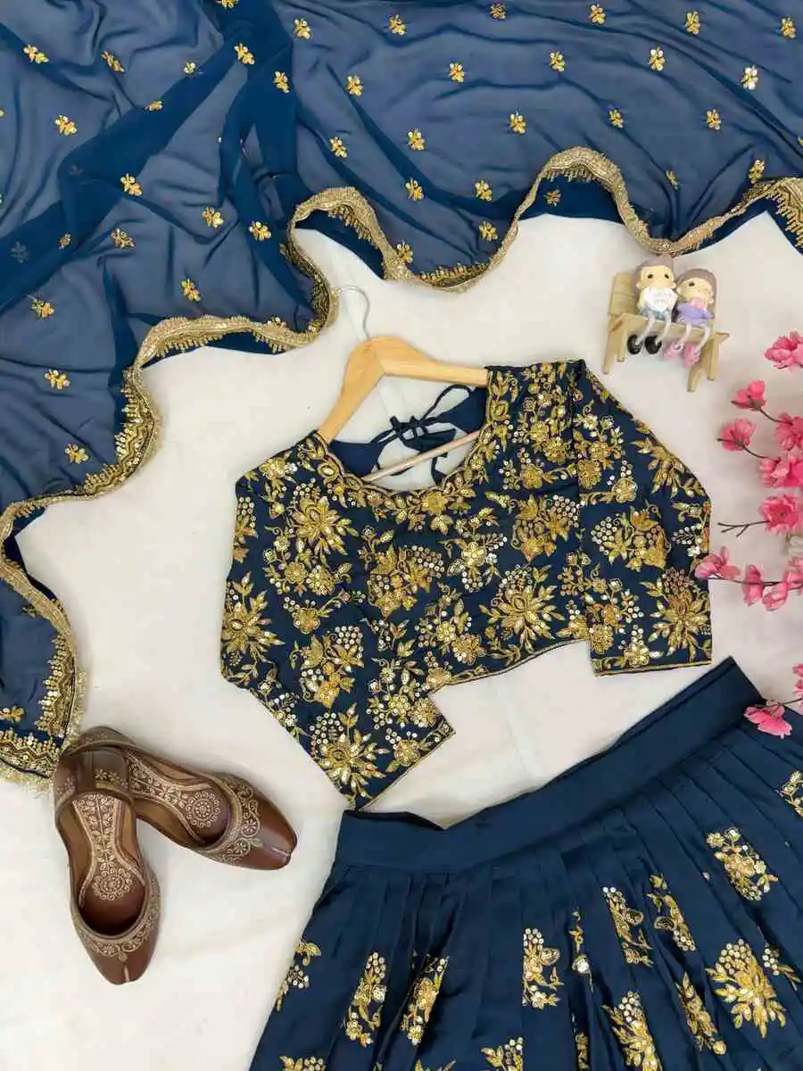 DESIGNER GEORGETTE SEQUENCE & ZARI EMBROIDERY WORK LEHENGA CHOLI WITH DUPATTA WEDDING WEAR WHOLESALE PRICE ETHNIC GARMENT (9)