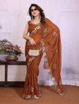 DESIGNER GEORGETTE SILK SEQUENCE EMBROIDERY WORK SAREE WITH UNSTITCHED BLOUSE CHIKU