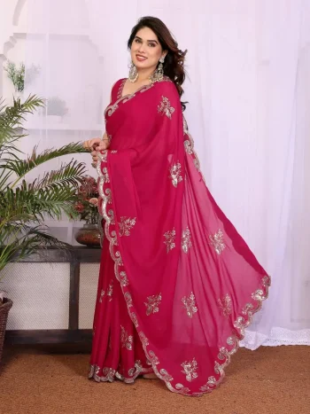 DESIGNER GEORGETTE SILK SEQUENCE EMBROIDERY WORK SAREE WITH UNSTITCHED BLOUSE RANI