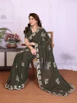 DESIGNER GEORGETTE SILK SEQUENCE EMBROIDERY WORK SAREE WITH UNSTITCHED BLOUSE MEHNDI