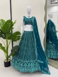 DESIGNER GEORGETTE THREAD EMBROIDERY WITH SEQUENCE WORK LEHENGA CHOLI WITH DUPATTA RECEPTION WEAR WHOLESALE PRICE ETHNIC GARMENT (1)