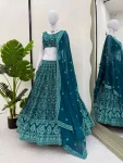 DESIGNER GEORGETTE THREAD EMBROIDERY WITH SEQUENCE WORK LEHENGA CHOLI WITH DUPATTA RECEPTION WEAR WHOLESALE PRICE ETHNIC GARMENT (1)